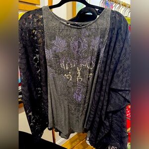 Harley Davidson Lace Sleeve Upcycled Top